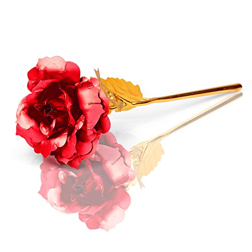 ALLOMN Rosa, Flores Artificiales, 24K Chapado en Oro Rosa con Caja de Regalo día de San Valentín Día de la Madre Cumpleaños de Navidad (Rojo)