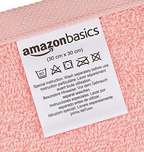 AmazonBasics - Toallas de algodón, 12 unidades, Rosa pétalo, Lavanda, Blanco