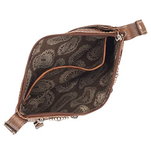 American West Leather - Bolso de mano pequeño con forma de cruz - Paquete de soporte para monedero, Gris (Ch Brown- Bolo Concho), Small