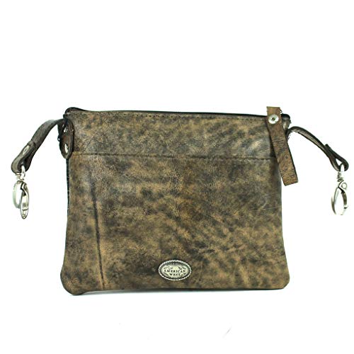 American West Leather - Bolso de mano pequeño con forma de cruz - Paquete de soporte para monedero, Gris (Ch Brown- Bolo Concho), Small