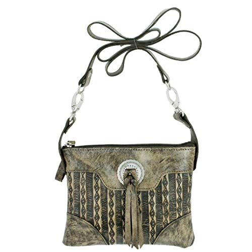 American West Leather - Bolso de mano pequeño con forma de cruz - Paquete de soporte para monedero, Gris (Ch Brown- Bolo Concho), Small