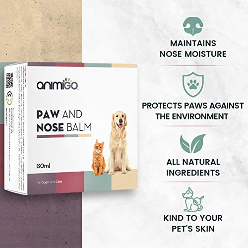 Animigo Bálsamo Natural Protector Calmante para Patas, Nariz y Piel De Perros y Gatos - Crema Hidratante, Protege y Repara Piel Seca y Agrietada, Bálsamo Protector Piel, Hocico y Almohadillas, 60ml