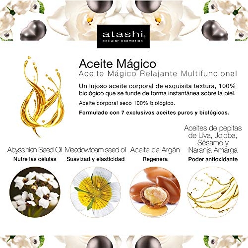 Atashi Antiedad - Aceite Mágico | Hidratante con Efecto Reafirmante | Ilumina y Calma Piel | 7 Exclusivos Aceites Puros y Biológicos | Textura Fácil de Extender y Rápida Absorción - 250ml