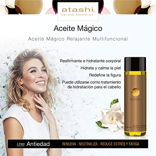 Atashi Antiedad - Aceite Mágico | Hidratante con Efecto Reafirmante | Ilumina y Calma Piel | 7 Exclusivos Aceites Puros y Biológicos | Textura Fácil de Extender y Rápida Absorción - 250ml