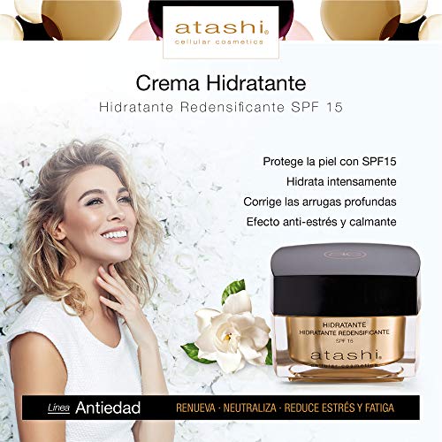 Atashi Antiedad - Hidratante Redensificante SPF 15 | Corrige Líneas de Expresión y Arrugas Profundas | Efecto Anti-Estrés | Hidratación | Textura Confort | Apto Para Pieles Sensibles y Secas - 50ml