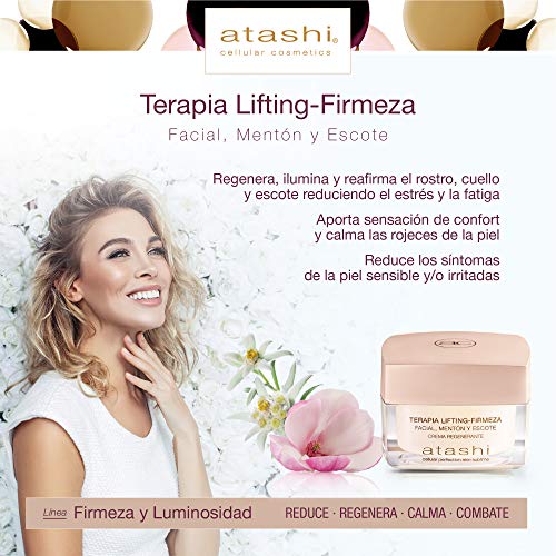 Atashi Firmeza y Luminosidad - Terapia Lifting Firmeza Facial Reduce Fatiga | Previene Pérdida de Elasticidad y Facidez | Día y noche | Ácido Leontopódico | Reduce Síntomas de Piel Sensible -50ml