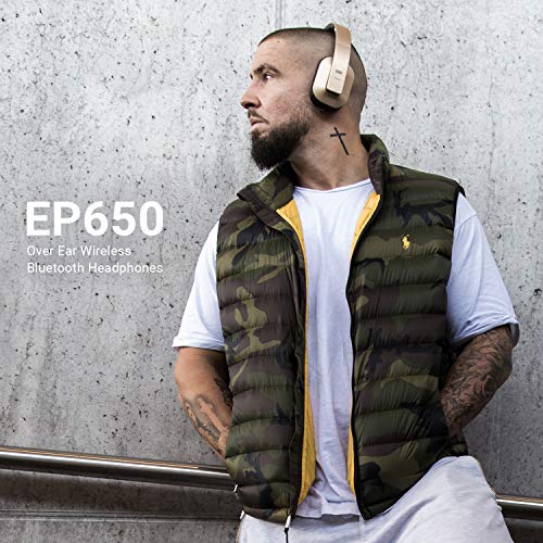 August EP650–Auriculares Bluetooth Inalámbrico–Auriculares Diadema Casco Plegable-Sonido Estéreo Bass Rich-Auriculares Orejeras Cómodas con NFC y aptX,Color Dorado