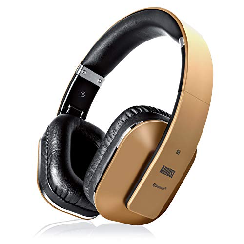 August EP650–Auriculares Bluetooth Inalámbrico–Auriculares Diadema Casco Plegable-Sonido Estéreo Bass Rich-Auriculares Orejeras Cómodas con NFC y aptX,Color Dorado