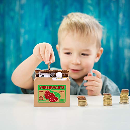 Auped Money Box Mone da Hucha Electrónica Automática Gato Blanco Fresa Savings Bank Regalo significativo para niños.