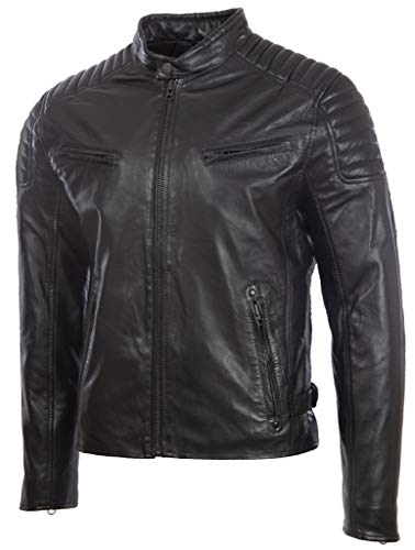 Aviatrix Chaqueta Biker de Moda de Cuero Real para Hombre con Diseno de Hombros Acolchados (T86N)