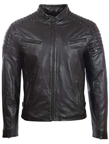 Aviatrix Chaqueta Biker de Moda de Cuero Real para Hombre con Diseno de Hombros Acolchados (T86N)