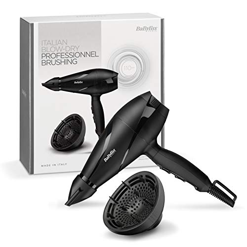 BaByliss 6613DE Secador de Pelo Profesional, Iónico, Motor AC 2200 W, 3 Temperaturas + Aire Frío, 2 velocidades, Boquilla Estrecha 6 mm y Difusor, Cable Profesional 2.8 m