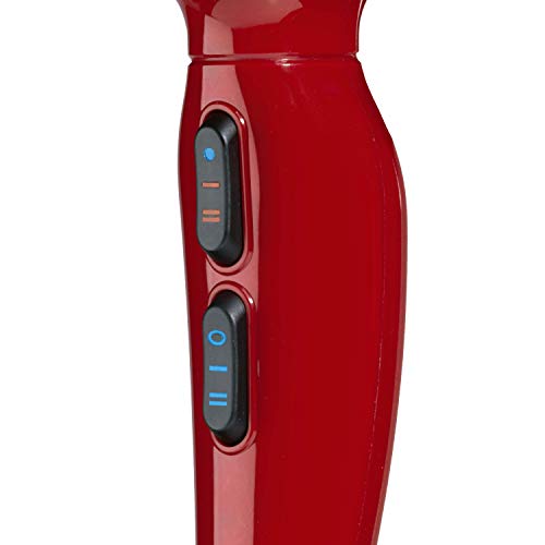 BaByliss 6615E Secador de Pelo Profesional 2400 W, Motor AC, Iónico, 2 Ajustes de Temperatura, 2 Velocidades y Aire Frío, 2 Boquillas Estrechas, Rojo