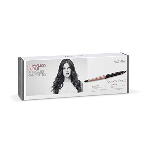 BaByliss C454E Tenacilla cónica de 13 a 25x140 mm, todo tipo de ondas, cerámica de nano cuarzo, 6 ajustes, calentamiento instantáneo, punta de agarre frío, guante y alfombrilla termorresistente