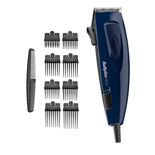 BaByliss E695E Maquina de Cortar el Pelo con Cable, Cuchillas Profesionales de 45 mm de Acero Inoxidable, 8 Guías de Corte de 0.5 mm Hasta 25 mm, Peine Incluido