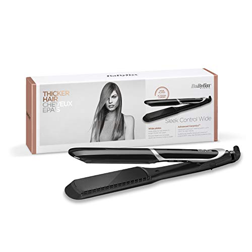 BaByliss ST397E Planchas de pelo profesionales, placas extra anchas para alisar más rápido, peine extraíble para un alisado más pulido. 6 temperaturas de 140ºC a 235ºC, tecnología Advanced Ceramic