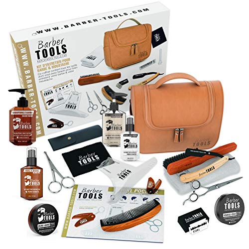 ✮ BARBER TOOLS ✮ Kit/Set/Estuche de arreglo y cuidado de la barba y afeitarse | Cosmético Made in French