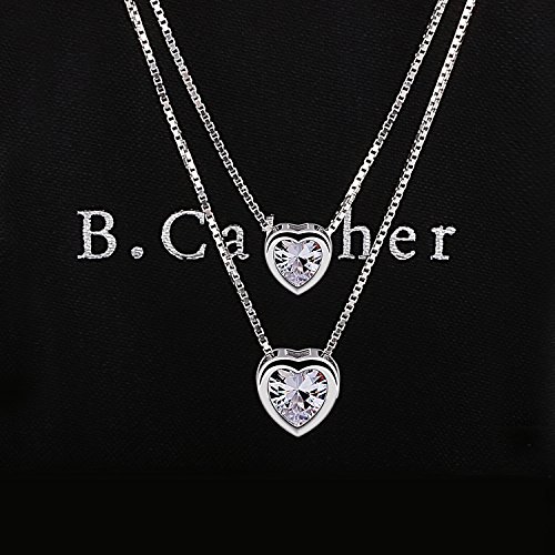 B.Catcher Mujer Collar Colgante Plata de Ley 925 con Doble corazón con Para Regalo San Valentín Originales