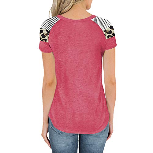 Beeck - Camiseta de manga corta para mujer, cuello redondo, diseño de leopardo Rosa. M