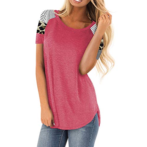 Beeck - Camiseta de manga corta para mujer, cuello redondo, diseño de leopardo Rosa. M