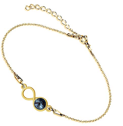 Beforya Paris Infinity - Pulsera ajustable de plata de ley 925 bañada en oro de 24 quilates con elementos originales de Swarovski® - Pulsera para mujer con bolsa de regalo y caja de regalo