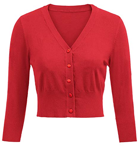 Belle Poque - GF609 - Bolero con manga 3/4 y diseño retro de cerezas bordadas de los años 50, para mujer Rojo(928-5) M