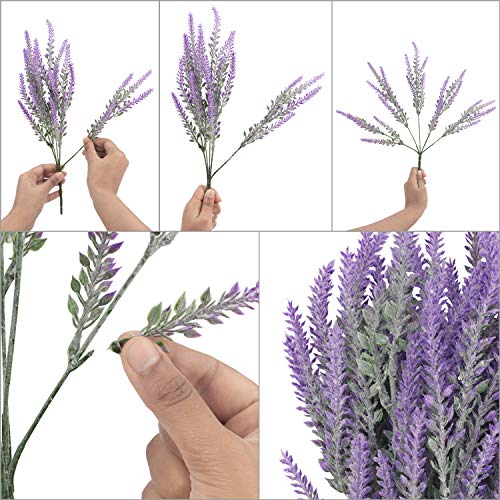 Belle Vous Flor Artificial Lavanda (Pack de 12) Plantas Decorativas Artificiales 37 cm con Ramas Desmontables para el Hogar, Oficina, Jardín, Ramillete de Bodas - flor lavanda Decor Interior, Exterior