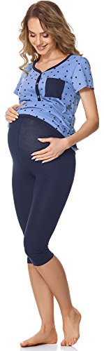 Bellivalini Pijama Premamá y de Lactancia BLV50-126 (Azul Puntitos/Azul Marino, M)