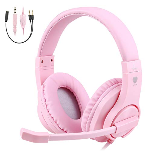 BlueFire Cascos Gaming para PC, Auriculares PS4 Ruido Reducción de Diademas Cerrados Profesional con Micrófono Limpio Sonido 3.5mm (Rosa)