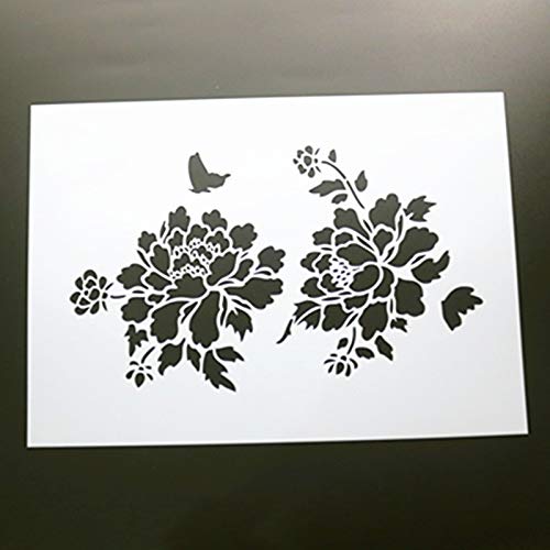 BLUGUL 9pcs A4 Plantillas de Dibujo, para Manualidades Decoración Pared Mueble Ventana Aerógrafo, con Varias Flores y Hojas, árbol Hoja de Arce Peonía Lirio de Agua