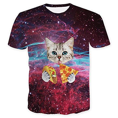 BMSYTY YX Código DXTX-05 Camiseta 3D de la Serie Superior de Cuello Redondo de Manga Corta para Hombres y Mujeres Unisex sorteo al Azar T con 3D Gato Pizza,S