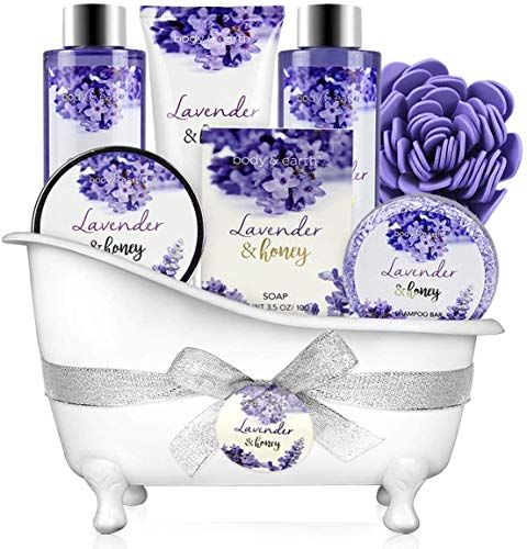 Body & Earth Set de Regalo de Baño para Mujer, Set de Regalos Originales con 8 Piezas, Fragancia Lavanda y Miel, Regalos para Mujer para Spa Relajante