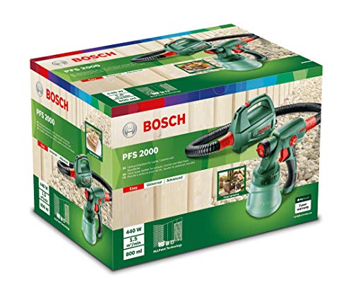 Bosch - Sistema de pulverización de pintura PFS 2000 (440W, 2 boquillas, cinturón de transporte, depósito 800 ml con tapa)