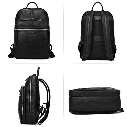 BOSTANTEN Mochila de Cuero Genuino de los Hombres Mochila de Cuero de 15.6 Pulgadas Mochila para portátil la Bolsa de Viaje Gran Piel Mochila Caual Escolares Negro