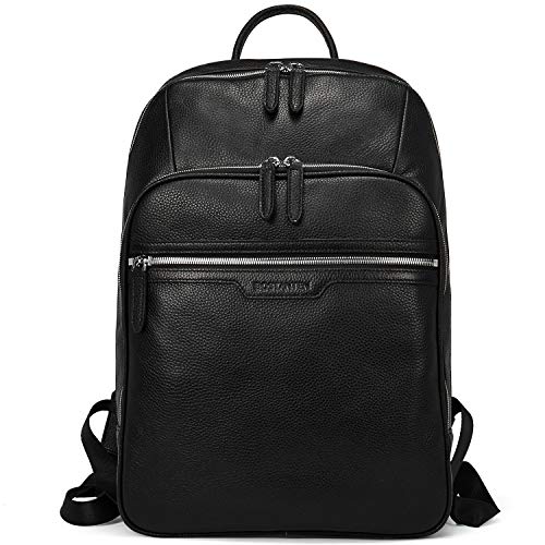 BOSTANTEN Mochila de Cuero Genuino de los Hombres Mochila de Cuero de 15.6 Pulgadas Mochila para portátil la Bolsa de Viaje Gran Piel Mochila Caual Escolares Negro