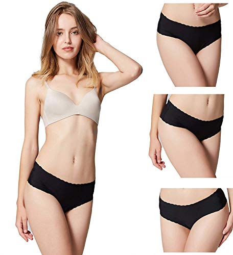 Bragas de Mujer sin Costuras Señoras Ropa Interior Secret Hug Sexy Low Rise Bikini Bragas, Pack de 6 Negro XS