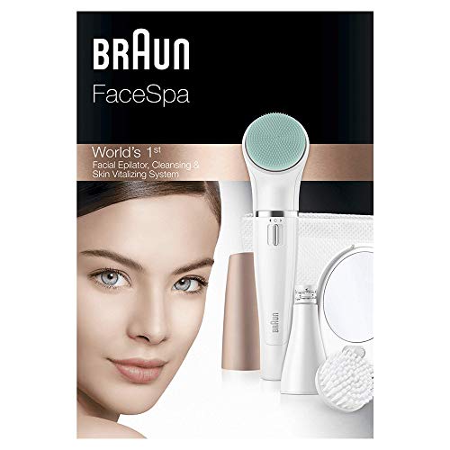 Braun FaceSpa 851 - Sistema 3 en 1 de depiladora facial, cepillo limpiador y masaje, color blanco