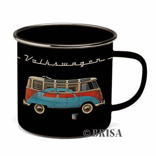 BRISA VW Collection - Volkswagen Furgoneta Hippie Bus T1 Van Taza de Café metálica Esmaltada en Caja de regalo, Copa de Té, Decoración de la Mesa/Outdoor/Camping/Souvenir (Negro)