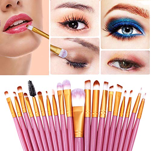 Brochas de Maquillaje 20 piezas Pinceles de Maquillaje Profesional Fibra Sintética para las Cejas, Facial, Base de Maquillaje, Polvos, Crema,Blush Concealers Kit de pinceles (Rose Golden)