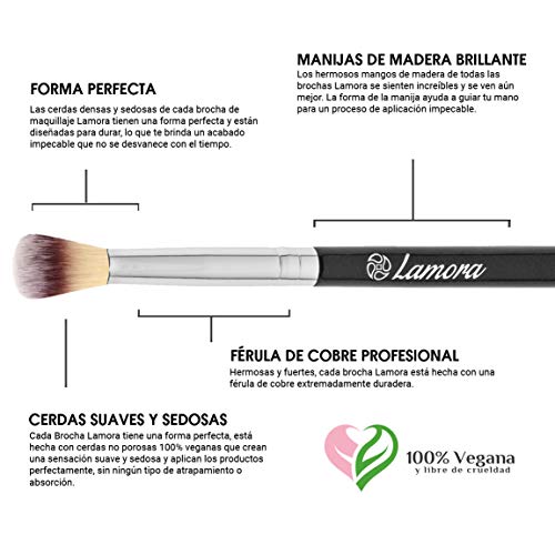 Brochas para Maquillaje de Ojos - Kit de Brochas para Sombras, Delineado, Difuminado - La Mejor Elección Esencial de 7 Piezas - Lápiz, Sombreado, Cónico, Definidor - Fibras Veganas Sintéticas