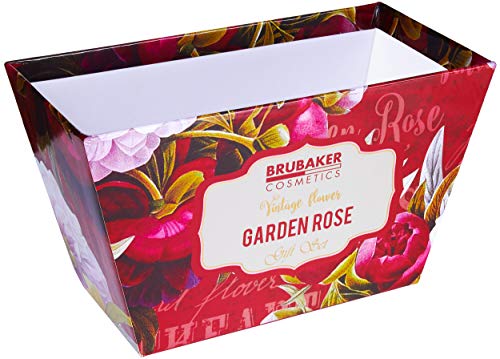 BRUBAKER Cosmetics Set de Baño y Ducha"Garden Rose" Fragancia floral Rosa y Violeta - 7 piezas - Set de Regalo Flor Vintage con acrílico masajeador