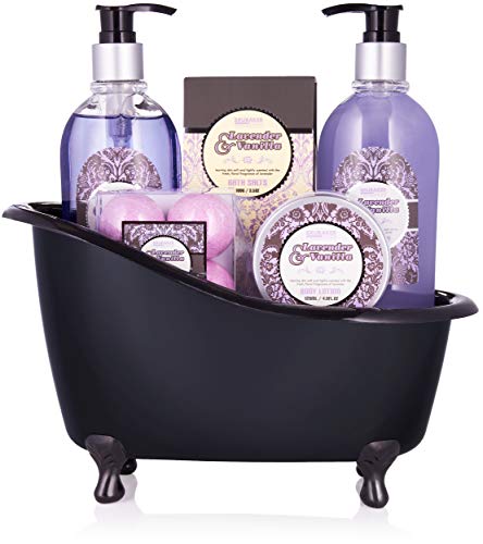 BRUBAKER 'Lavender Vanille Love' Set de regalo de baño con bañera negro, 8 piezas