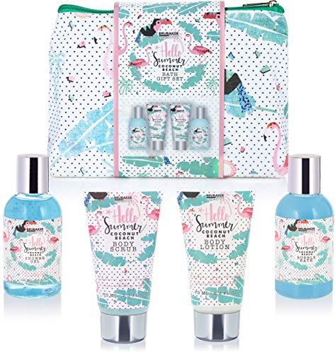 BRUBAKER Set de Baño y Ducha 'Coco playa' - 5 piezas - Set de regalo de belleza con neceser