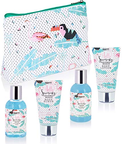 BRUBAKER Set de Baño y Ducha 'Coco playa' - 5 piezas - Set de regalo de belleza con neceser