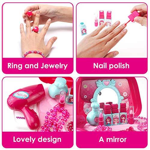 Buyger Maletin Maquillaje Niñas Estuche Belleza Joyería Peluqueria Kit Juguete Accesorios Regalo para Princesa Niñas Infantil 3 4 5 Años