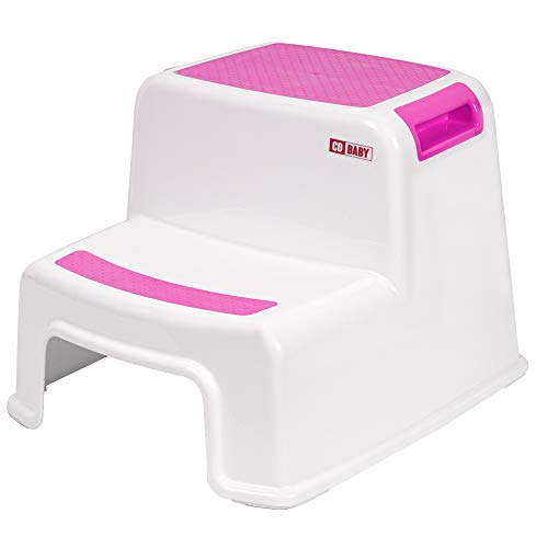 Calma Dragon Taburete para Niños con 2 Peldaños, Escalón Infantil para el Baño o para la Cama, con dos Escalones para el Lavabo, Escalera, Seguridad (Rosa)