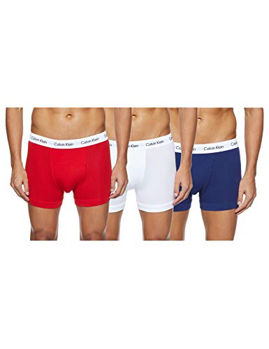 Calvin Klein Hombre - Pack de 3 bóxers de tiro medio - Cotton Stretch, Multicolor (I03 White/Red Ginger/Pyro Blue), M, (Pack de 3)