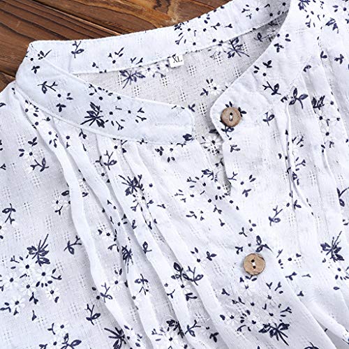 Camisa Mujer Playa Cuello Redondo Manga Larga Suelto algodón y Lino Camiseta Elegantes Arriba Casual Top Oficina Basica Primavera y Verano riou (Blanco, XXXXL)