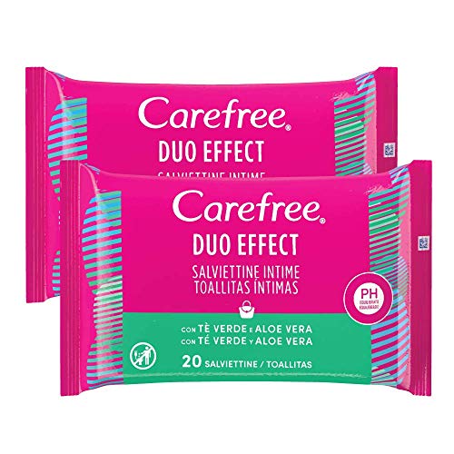 Carefree Toallitas Intimas Te Verde y Aloe 2 x 20 unidades 190 g - Pack de 6