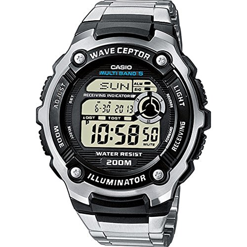 Casio WAVE CEPTOR Reloj Radiocontrolado, Negro, para Hombre, con Correa de Acero inoxidable, WV-200DE-1AVER